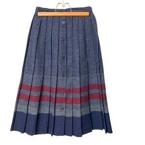 Rare Vintage Academia Wool-Blend Pleated Skirt, button closure, union tag 1980s